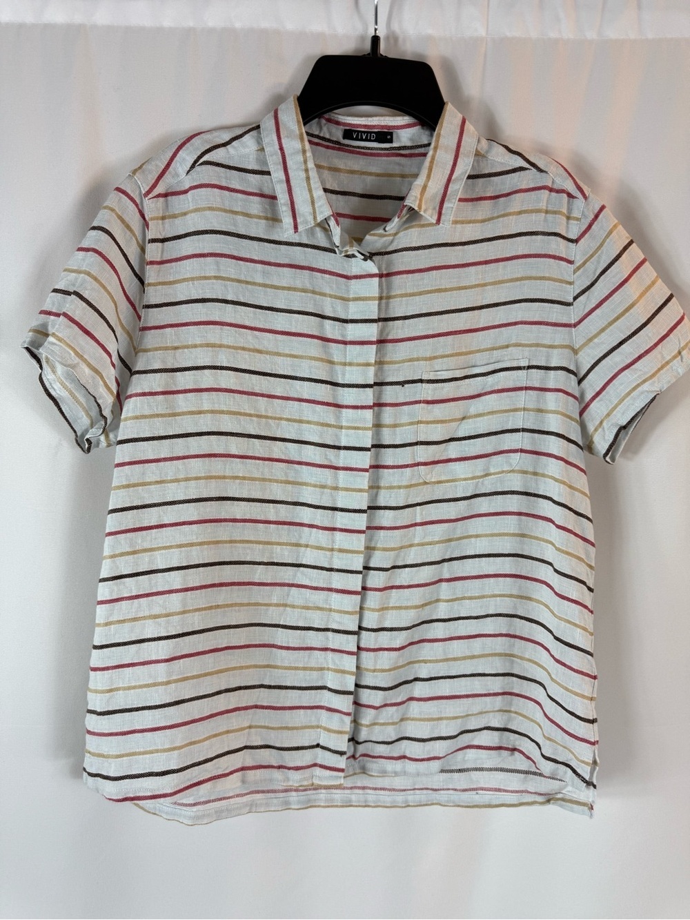 Vivid LINEN SHORT SLEEVE MINI-POINT COLLAR SHIRT size: S